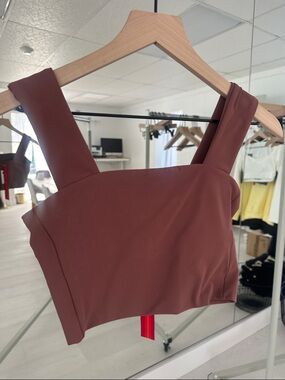 Left On Friday Square Neck Crop Top in Mauve Brown